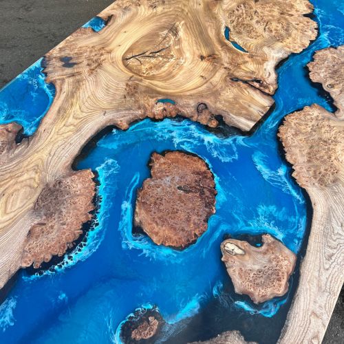 Burr Elm & Deep Sea River Dining Table