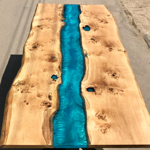 Oak Live Edge River Table Blue
