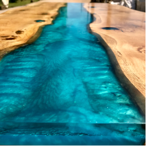 Oak Live Edge River Table Blue