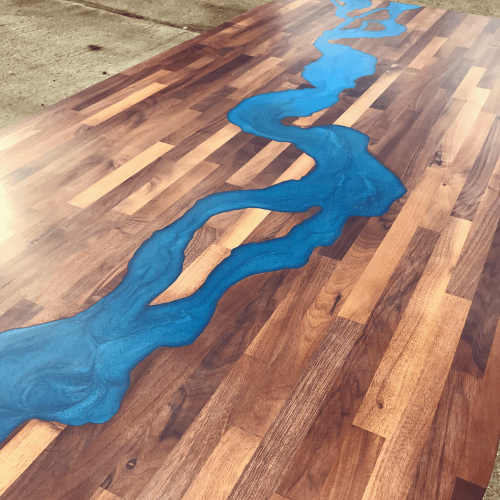 Walnut & Blue Resin River Dining Table
