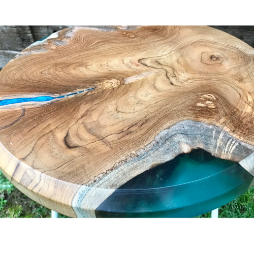 Teak Circular Resin River Side Table