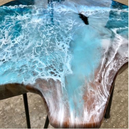 Teak & Resin Ocean Art Side Table 5