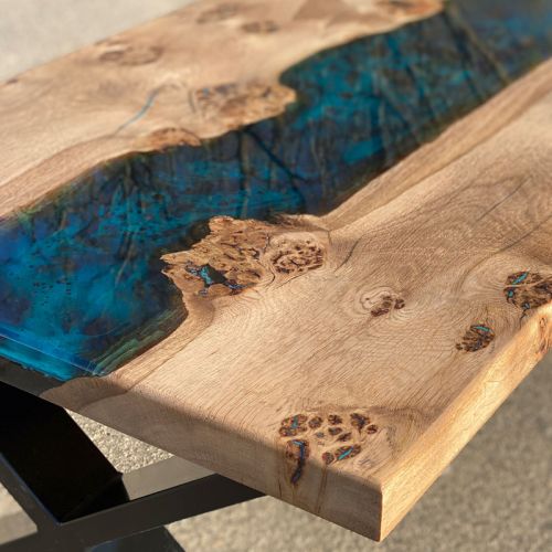 Burred Oak & Galactic Blue River Coffee Table 2