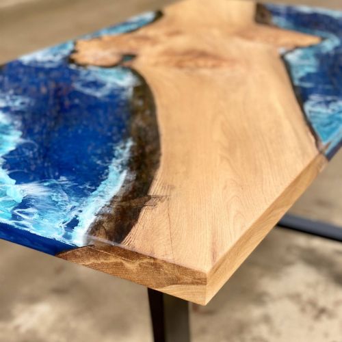 Burr Elm & Ocean Art Desk