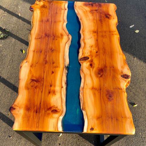 Yew & Clear Blue 2Seater Dining Table