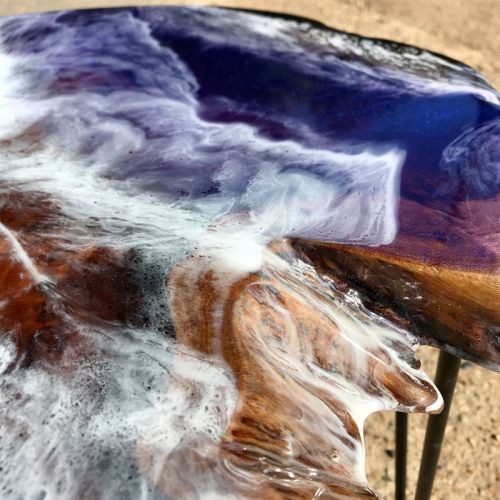 Teak & Resin Ocean Art Side Table Purple 1