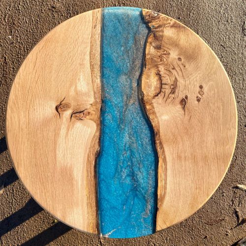 Oak Circular Lamp Table Blue/Gold