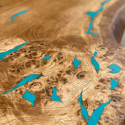 Oak Single Slab Dining Table With Resin Details