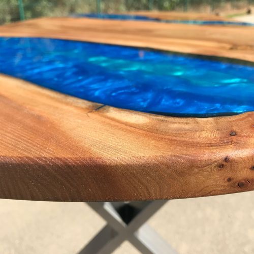 Burr Elm & Resin River Oval Dining Table