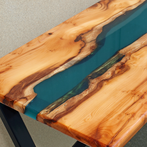 Yew Wood & Green Resin River Desk