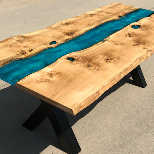 Oak Live Edge River Table Blue