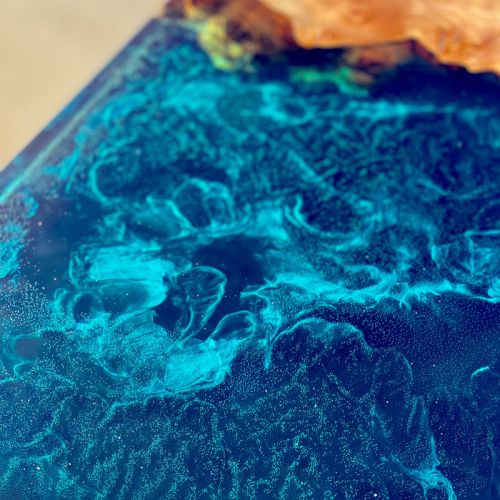 Burr Elm & Galactic Blue River Coffee Table