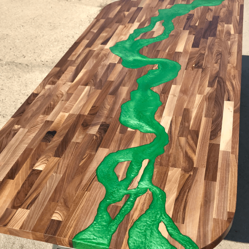 Walnut & Green Resin River Dining Table
