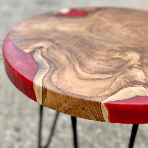 Teak Side Table with Lava Resin