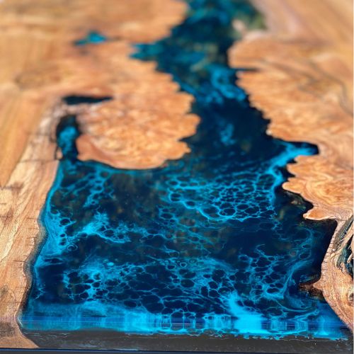 Single Slab Elm & Galactic Blue River Coffee Table