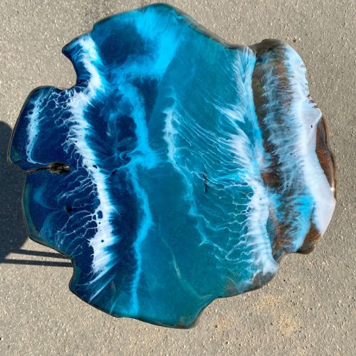 Teak & Resin Ocean Art Side Table 17