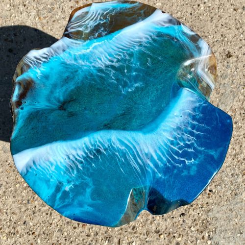 Teak & Resin Ocean Art Side Table 1