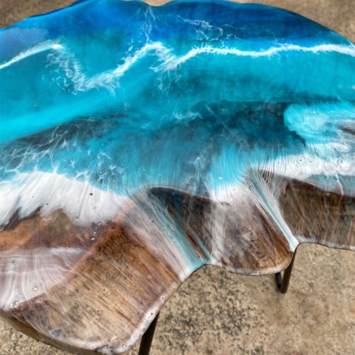 Teak & Resin Ocean Art Side Table 1