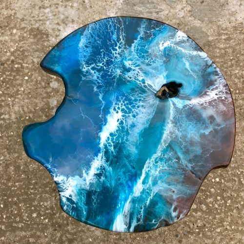 Teak & Resin Ocean Art Side Table 2