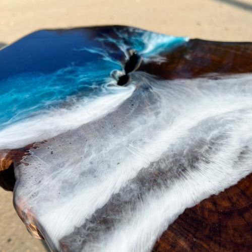 Teak & Resin Ocean Art Side Table 37