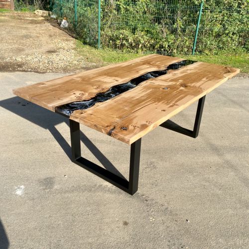 Character Oak River Dining Table Black & Grey Waves