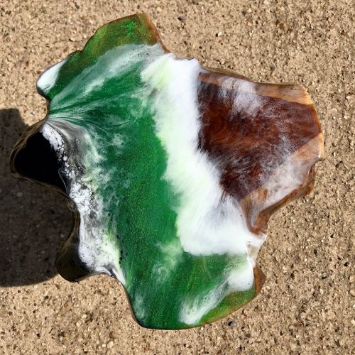 Teak & Resin Ocean Art Side Table Green 1