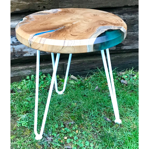 Teak Circular Resin River Side Table