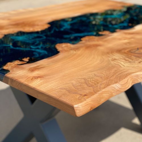 Elm & Galactic Blue Compact River Dining Table