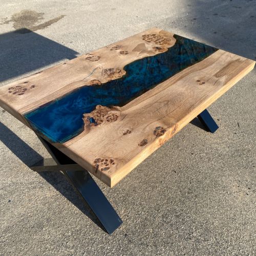 Burred Oak & Galactic Blue River Coffee Table 2