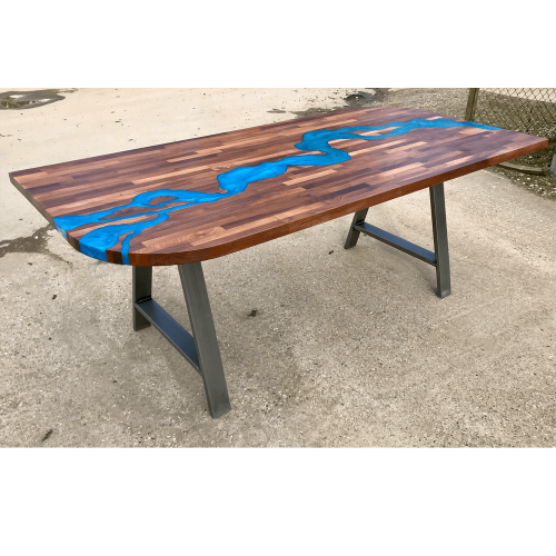 Walnut & Blue Resin River Dining Table
