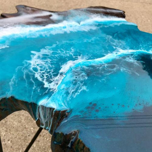 Teak & Resin Ocean Art Lamp Table 1