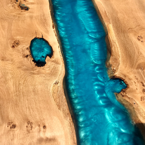 Oak Live Edge River Table Blue