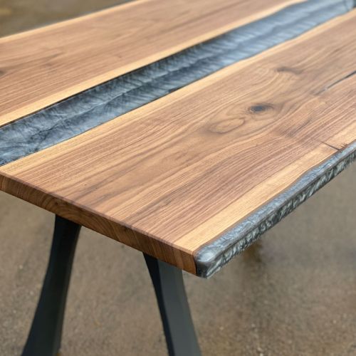 Walnut & Terminator Silver River Dining Table