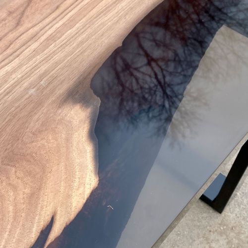 Walnut & Smokey Grey Resin Coffee Table