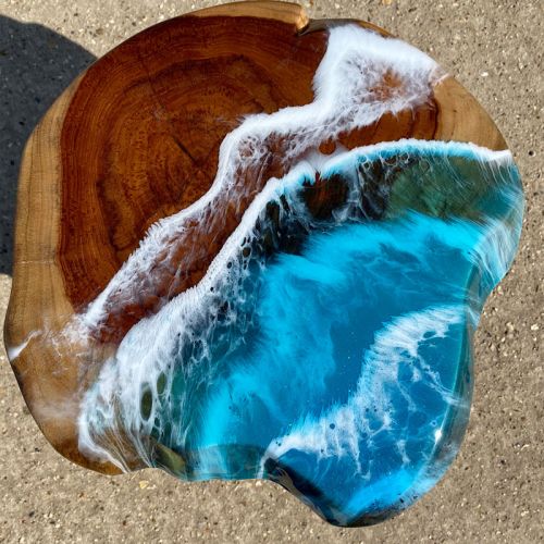 Teak & Resin Ocean Art Side Table 2