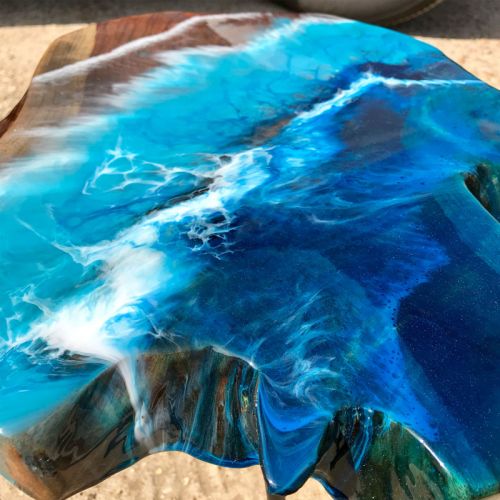 Teak & Resin Ocean Art Side Table 3