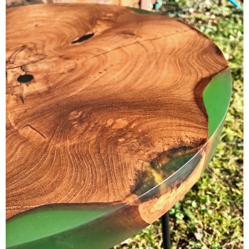 Teak Circular Resin River Side Table Green (SOLD)