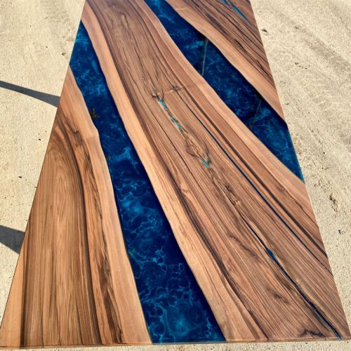 Walnut River Dining Table Galactic Blue Artwork