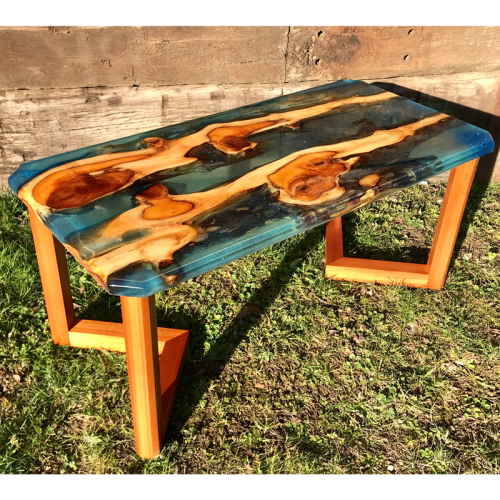 Yew & Clear Blue Resin River Coffee Table