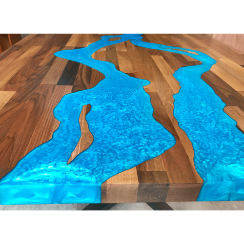 Walnut & Blue/Green Resin River Dining Table
