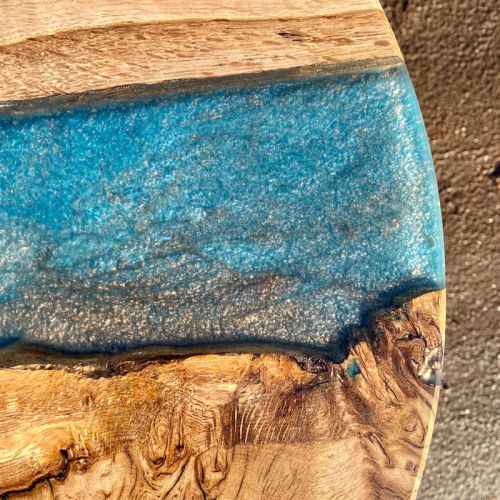 Oak Circular Lamp Table Blue/Gold