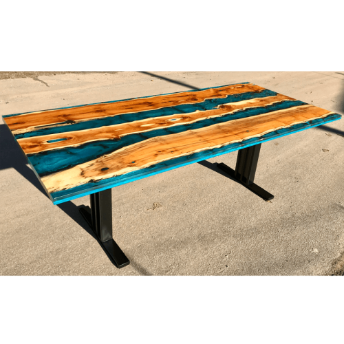 Yew Wood & Reef Blue Resin River Dining Table (SOLD)