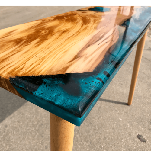 Olive Wood & Blue Resin River Console Table 2