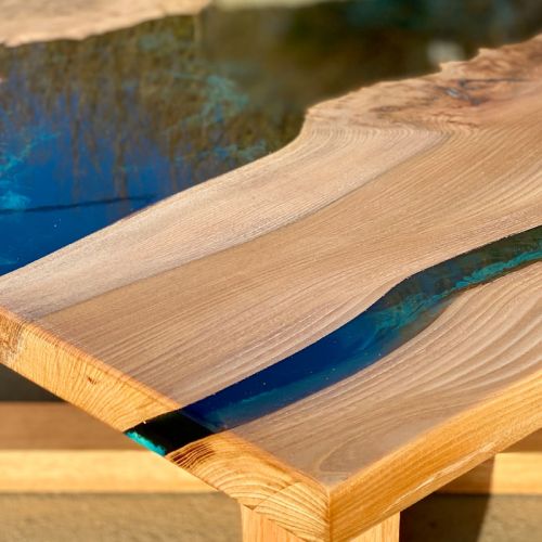 Burr Elm & Galactic Blue River Coffee Table