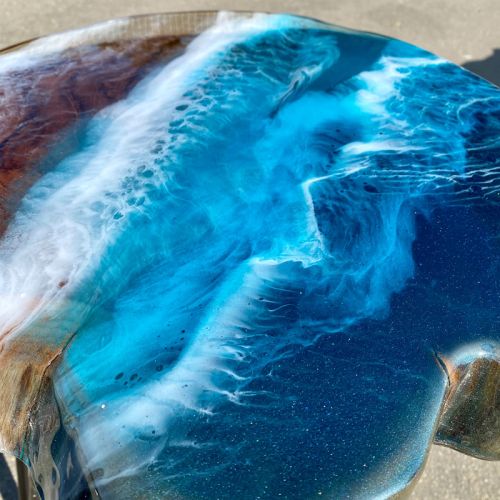 Teak & Resin Ocean Art Side Table 16