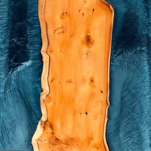 Yew Wood & Dark Blue Resin River Side Table