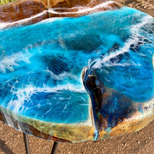Teak & Resin Ocean Art Side Table 2