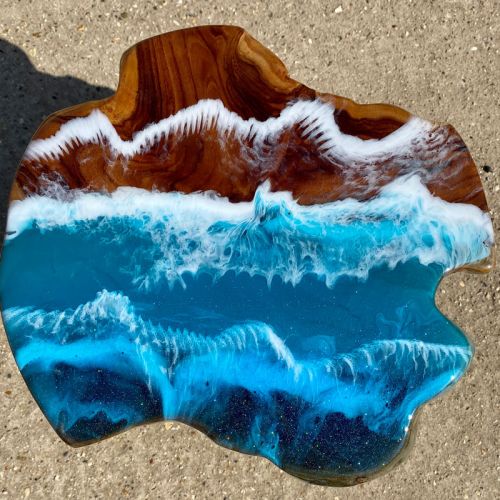 Teak & Resin Ocean Art Side Table