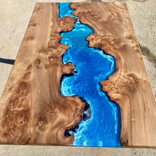 Burr Elm & Ocean Art River Dining Table