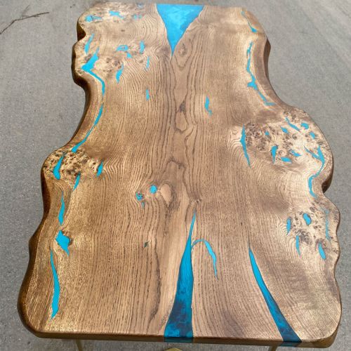 Oak Single Slab Dining Table With Resin Details